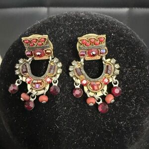 Ayala Bar Red Rhinestones Beads Sparkly Handcrafted Designer Dangle Earrings